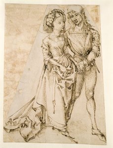 恋人（白い紙にペンと茶色のインク） 作： Albrecht Dürer